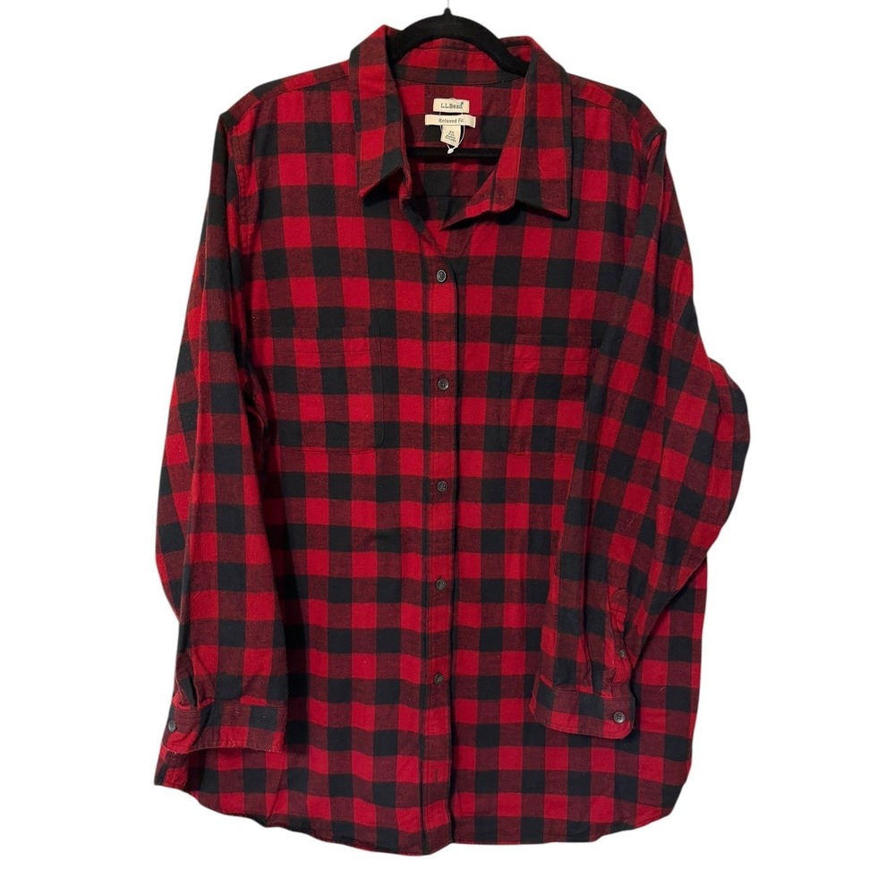 L.L. Bean Flannel Shirt Women 3X‎ Red Black Buffalo Plaid Relaxed Fit Lumberjack - Picture 5 of 13